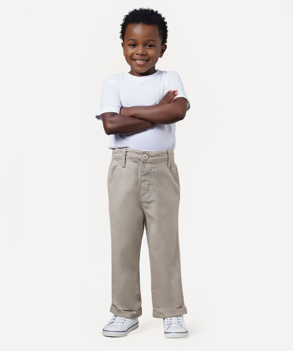 calça de sarja infantil com bolsos cinza