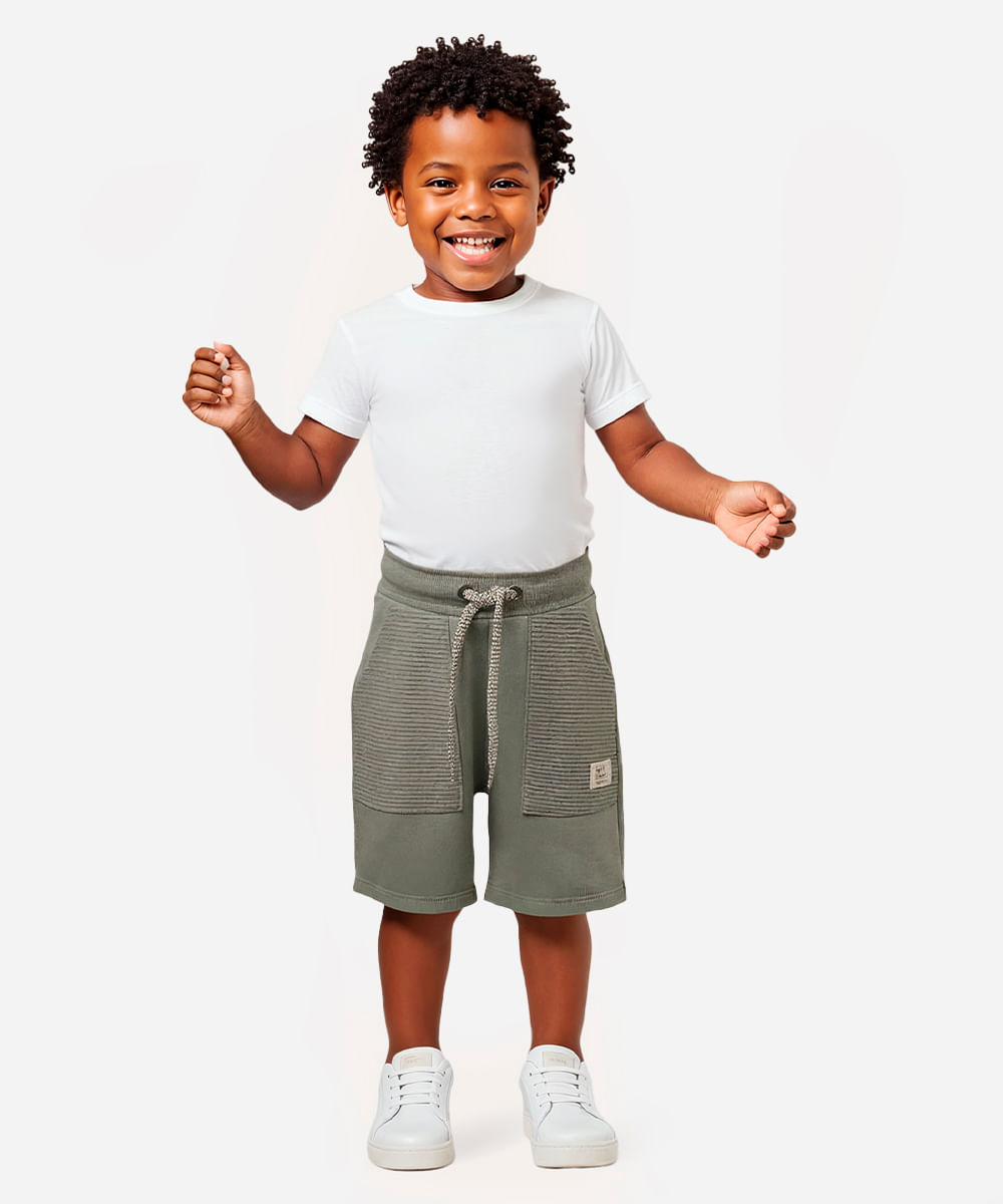 short de moletom infantil com cordão verde