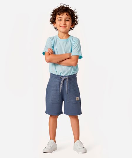 short de moletom infantil com cordão azul 2 short de moletom infantil com cordão azul 2