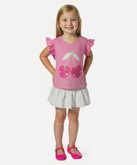 blusa de algodão infantil cereja com babado rosa 1