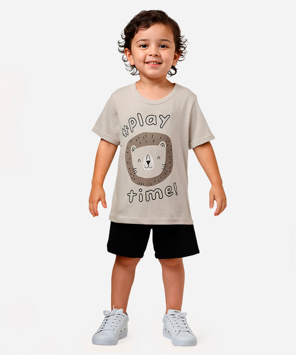 conjunto infantil curto leãozinho bege