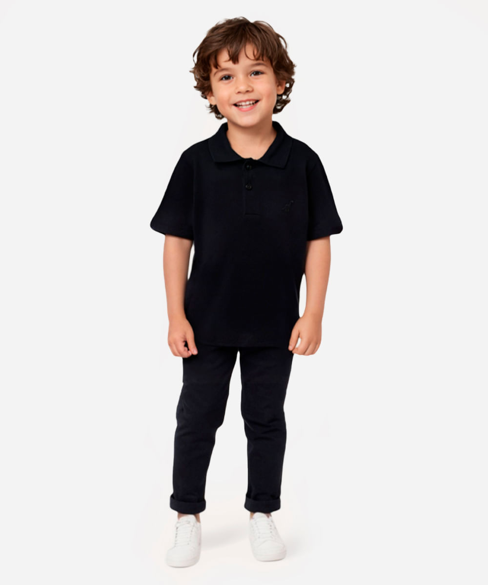 polo de algodão infantil manga curta dinossauro azul