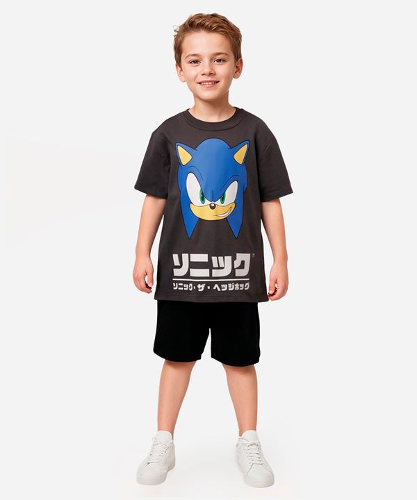 conjunto curto de algodão infantil sonic cinza 10