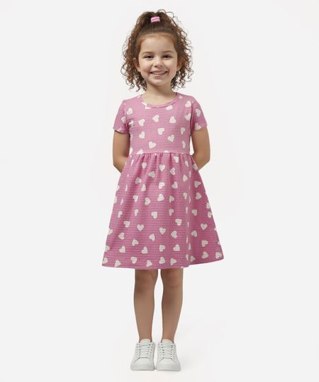 vestido midi infantil corações texturizado rosa 6
