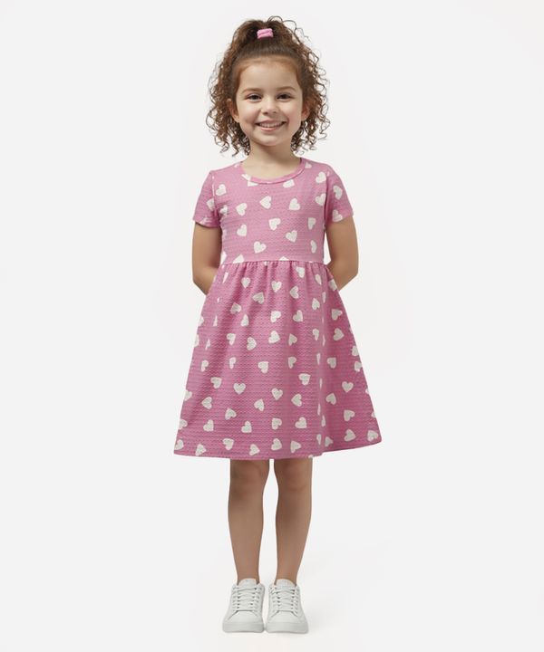 vestido midi infantil corações texturizado rosa 4