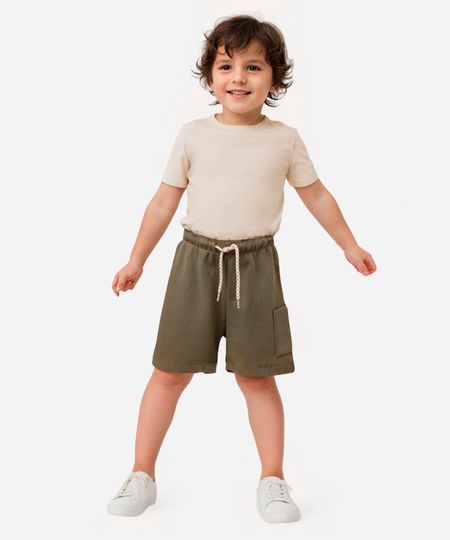 short de algodão infantil com bolso texturizado verde 2