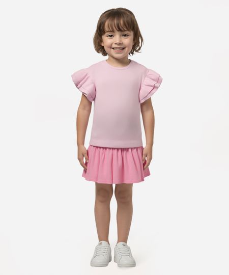 blusa infantil manga curta babados rosa 2
