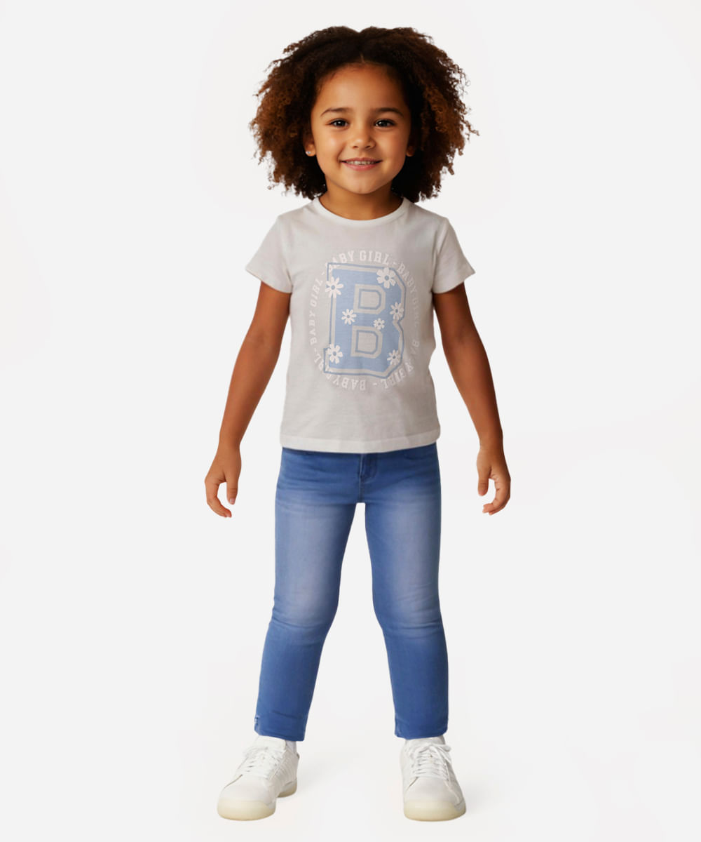 camiseta de algodão infantil manga curta floral off white