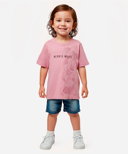 blusa de algodão infantil minnie glitter rosa 1 blusa de algodão infantil minnie glitter rosa 1