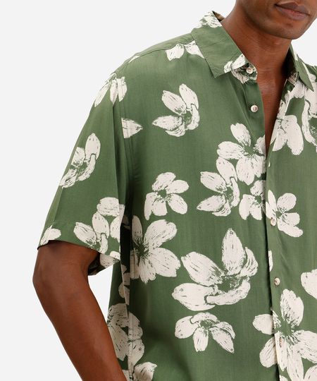 camisa masculina de viscose manga curta floral verde P