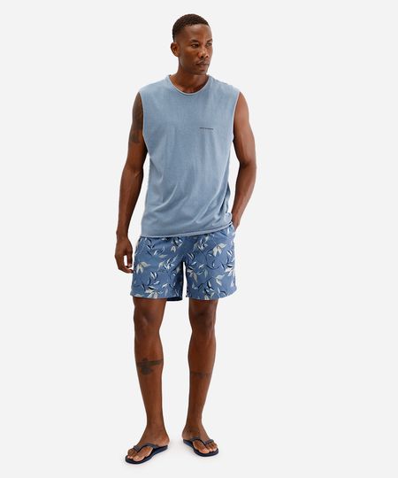 short reto masculino cós com cordão folhagem azul P short reto masculino cós com cordão folhagem azul P