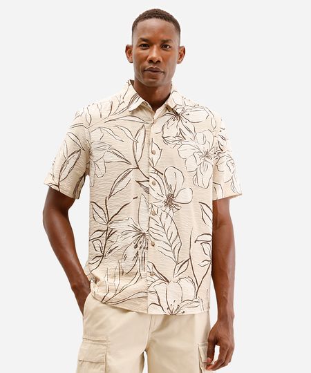 camisa comfort masculina de viscose floral bege M