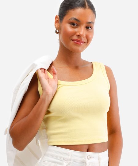 cropped de algodão canelado off white - amarelo claro G