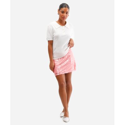 minissaia feminina de paetê rosa