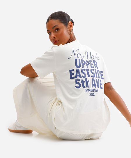 camiseta feminina de algodão peruano new york off white PP
