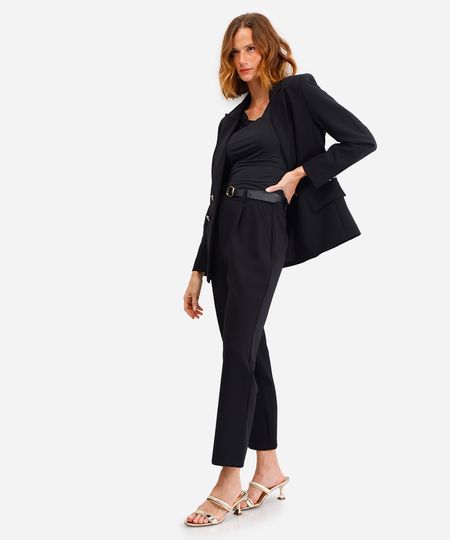 calça de alfaiataria feminina com cinto preta 42