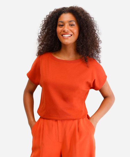 blusa feminina de algodão peruano laranja M