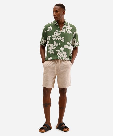 bermuda jogger masculina com linho bege P bermuda jogger masculina com linho bege P