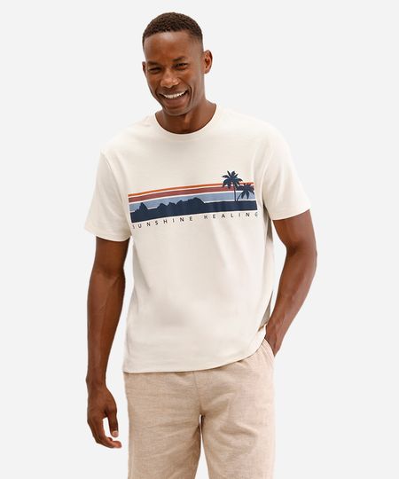 camiseta comfort masculina de algodão sunshine healing bege P