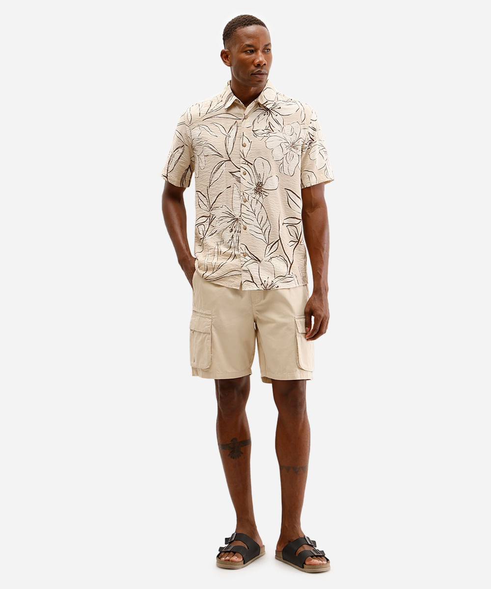 bermuda jogger masculina de sarja bolso cargo bege