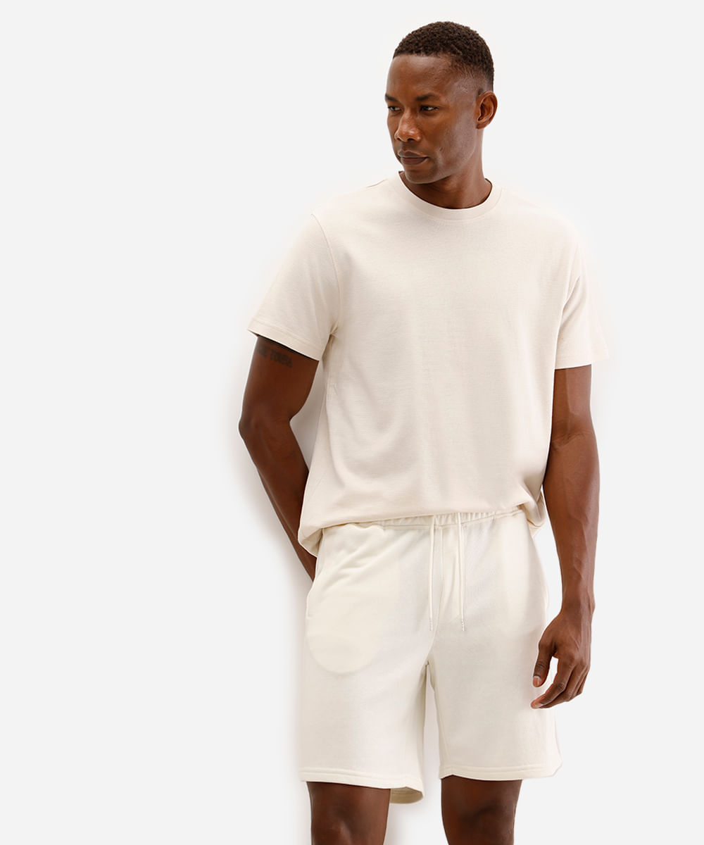 bermuda jogger masculina de moletom básica off white