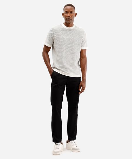 calça slim de sarja cós com elástico preta 50 calça slim de sarja cós com elástico preta 50