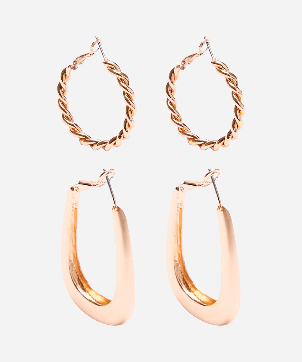 kit de 2 brincos argolas dourado