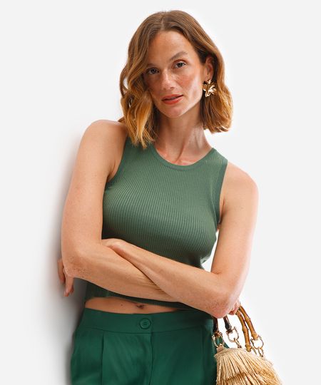 cropped de tricot canelado verde P