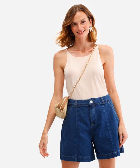 bermuda feminina jeans cintura alta azul 40