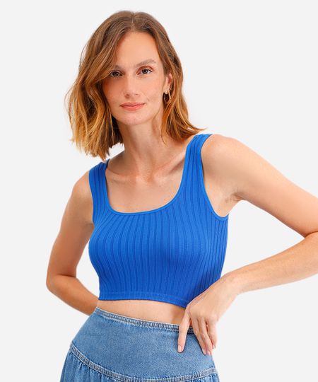 cropped básico feminino canelado azul M cropped básico feminino canelado azul M