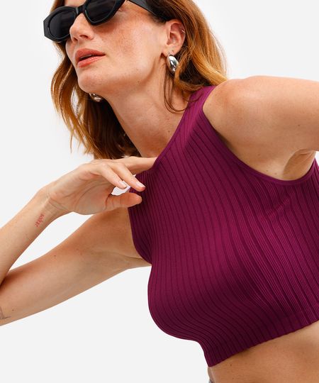 cropped básico feminino canelado roxo P