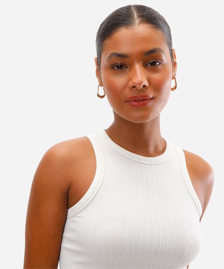 cropped feminino de poliamida canelado off white PP
