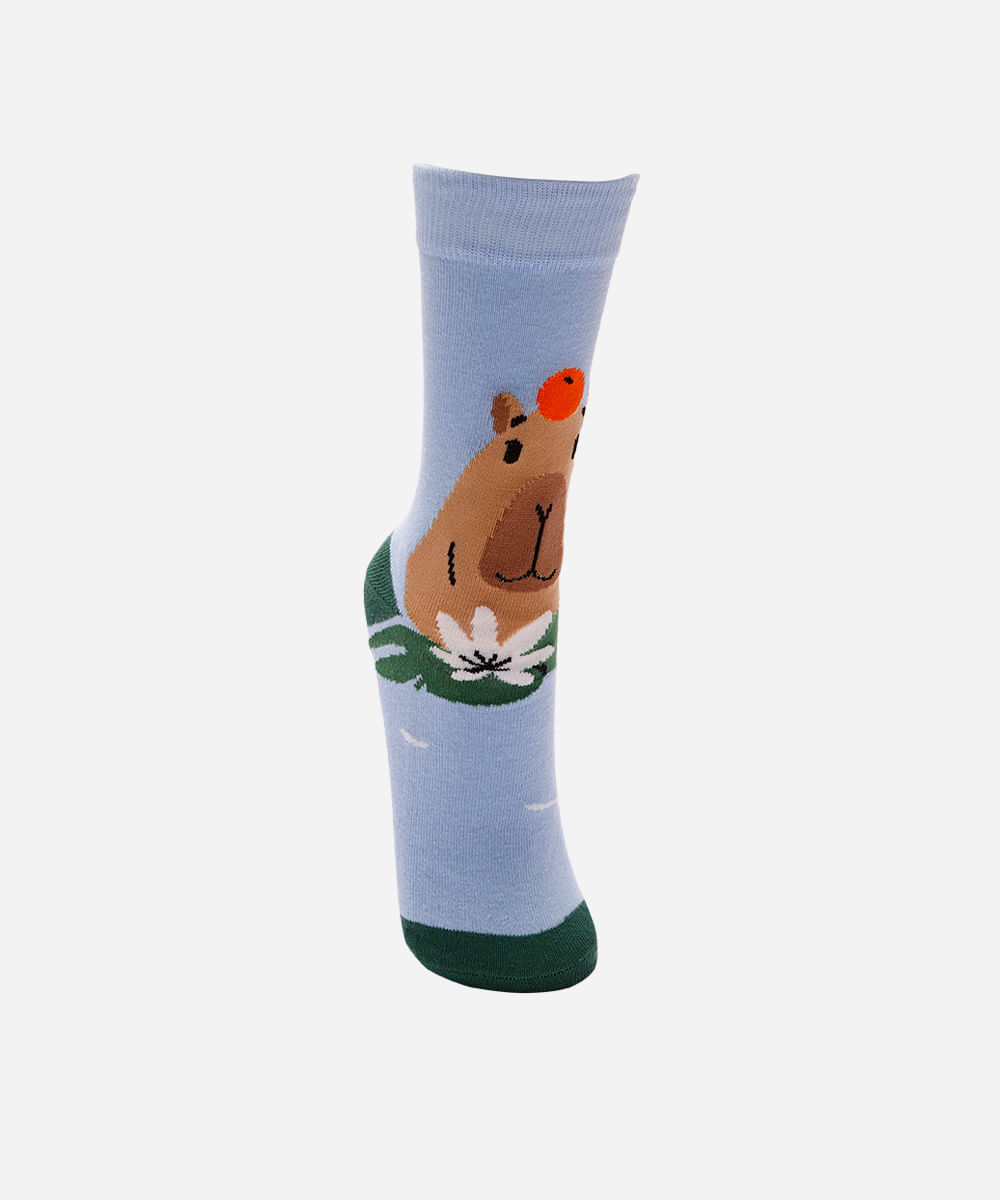 meia cano longo masculina capivara azul