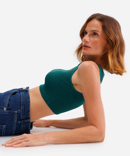 cropped básico feminino canelado verde P