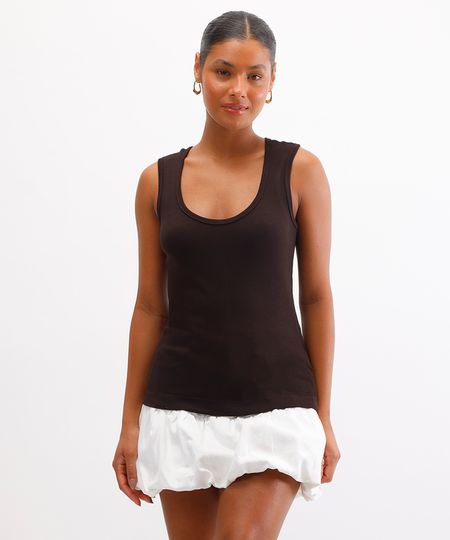 regata feminina de viscose canelada marrom P