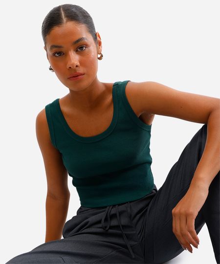 cropped de algodão canelado verde G
