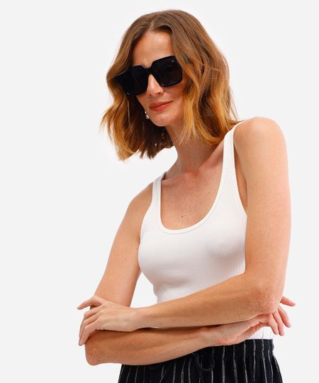 regata feminina de viscose canelada off white PP