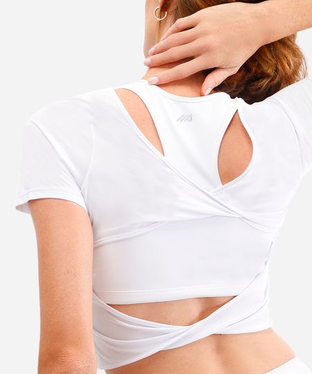 blusa feminina esportiva ace com recorte branca GG blusa feminina esportiva ace com recorte branca GG