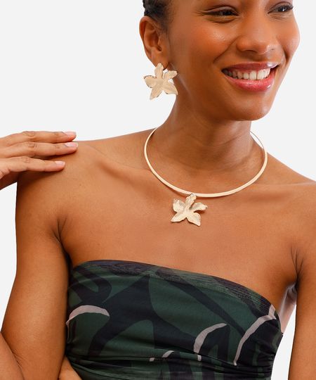 colar chocker floral dourado UNICO colar chocker floral dourado UNICO