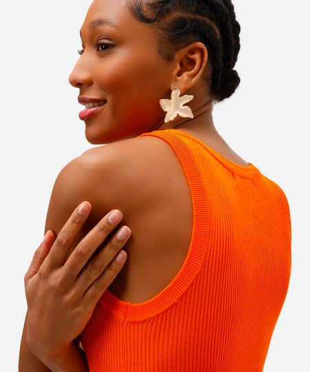 regata de tricot canelada laranja PP regata de tricot canelada laranja PP