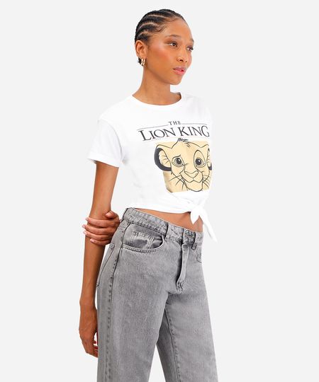 cropped feminino de algodão o rei leão metalizado off white PP