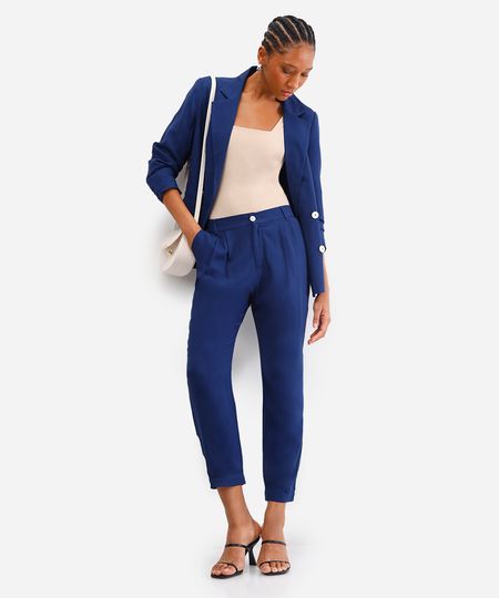 calça alfaiataria feminina de viscose azul 40