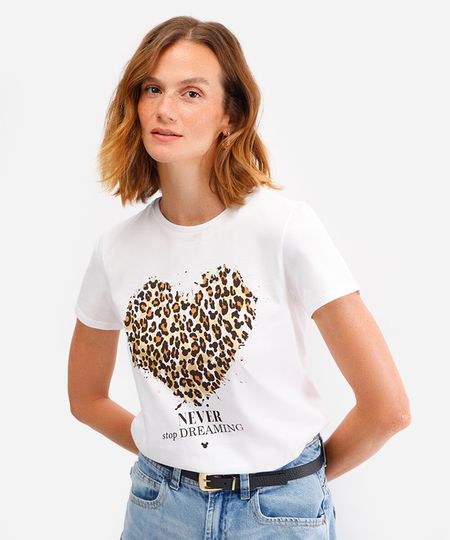 camiseta feminina de algodão never stop dreaming off white PP camiseta feminina de algodão never stop dreaming off white PP