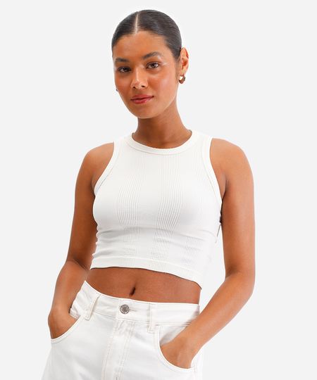 cropped feminino de poliamida canelada off white PP