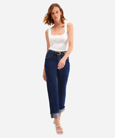 calça reta feminina jeans com barra virada sawary azul 36 calça reta feminina jeans com barra virada sawary azul 36