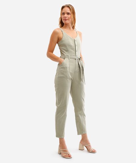 macacão feminino de sarja com faixa verde P