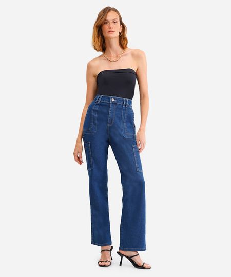 calça feminina jeans reta sawary azul 38
