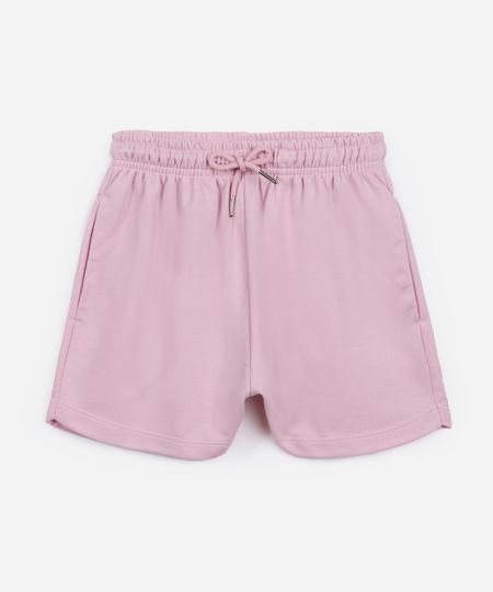 short de moletom juvenil cós com elástico e bolsos rosa 12