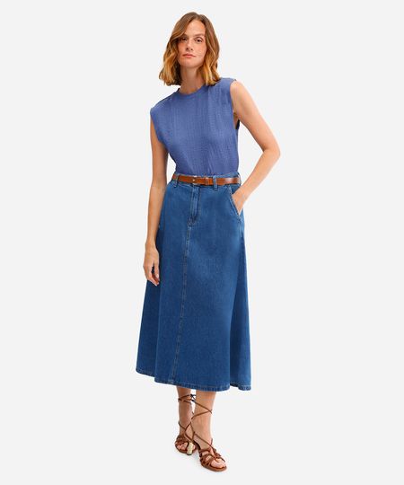 saia midi feminina jeans com cinto azul 38 saia midi feminina jeans com cinto azul 38