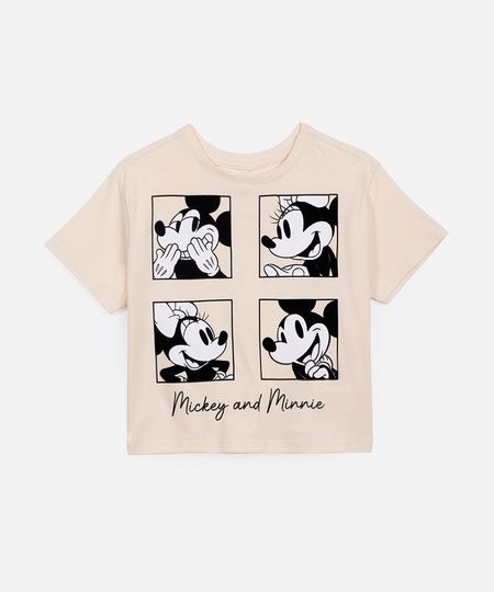 camiseta de algodão infantil mickey e minnie bege 8 camiseta de algodão infantil mickey e minnie bege 8